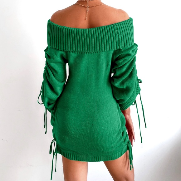 Cozy Black Off Shoulder Sweater Dress Sexy - Picture 7 of 10